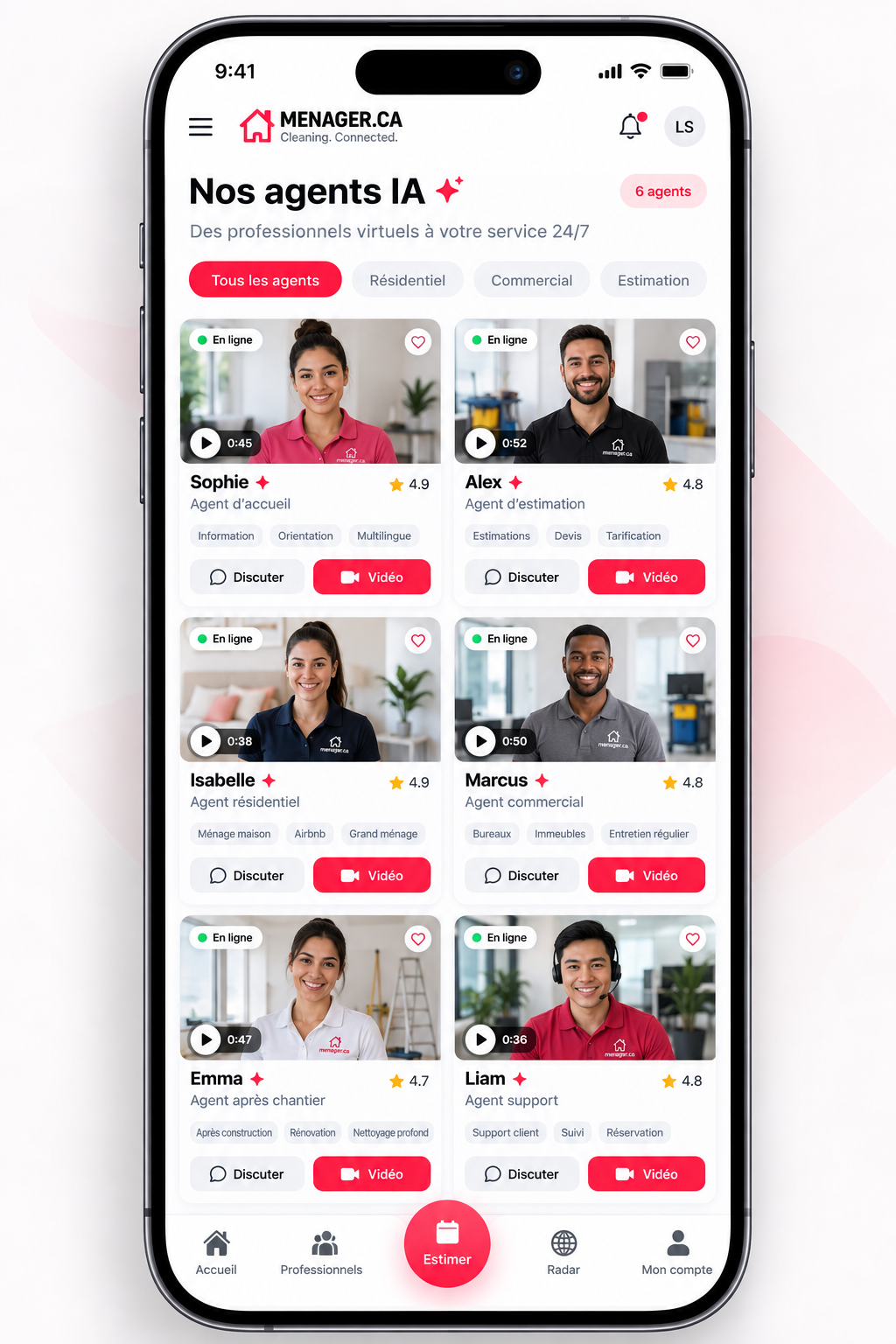 MENAGER.CA — six AI agents for cleaning clients and professionals